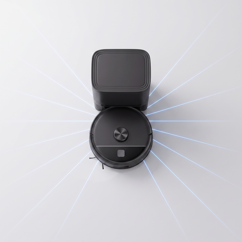 Vue de dessus d'un robot aspirateur SmartSweep à navigation laser Lidar