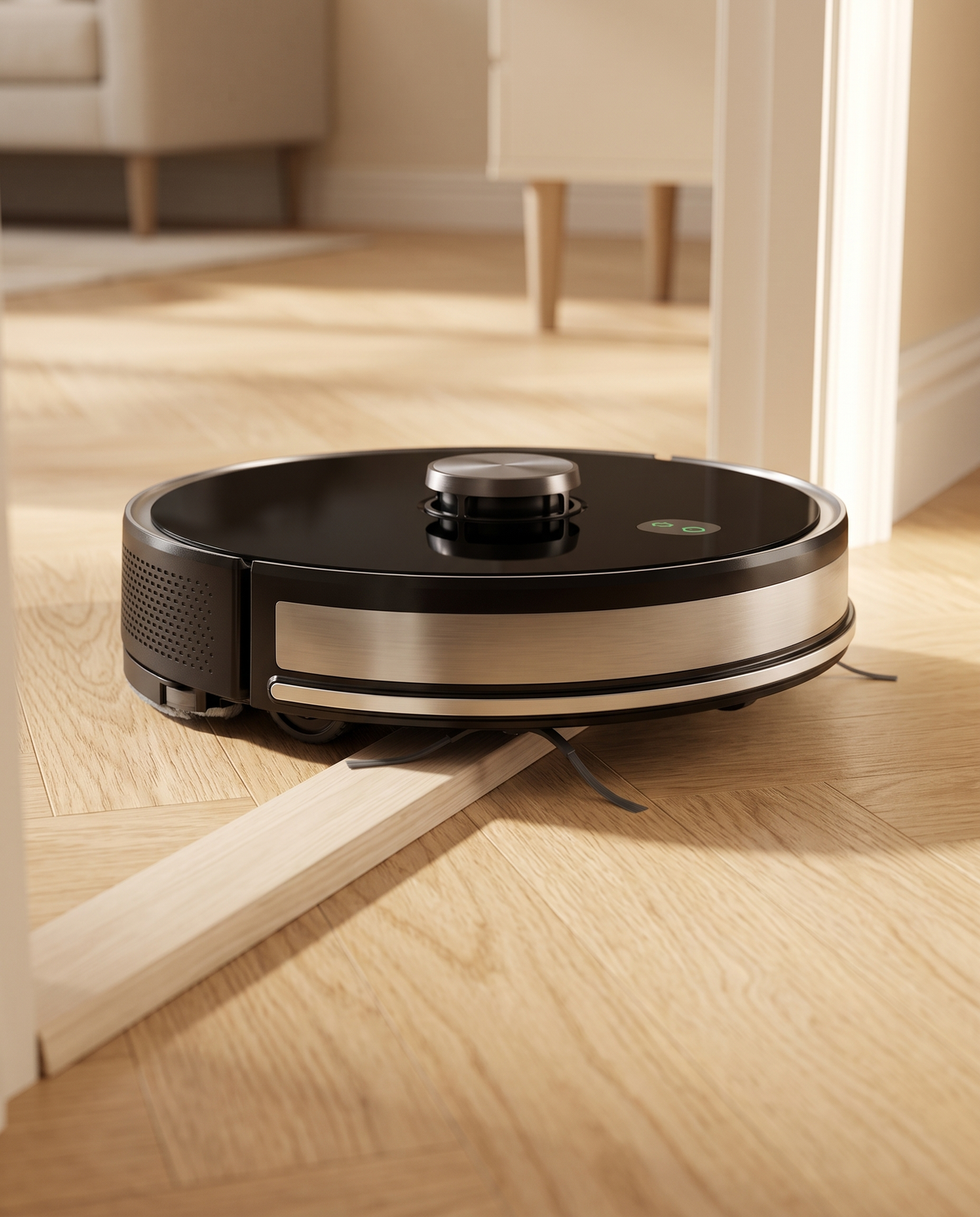 Le SmartSweep S7 franchit un seuil de porte entre deux pieces