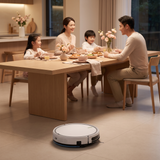 Robot aspirateur laveur connecté SmartSweep Vocal nettoyant pendant un dîner en famille