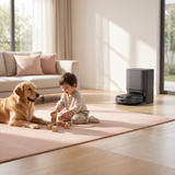 Robot aspirateur laveur SmartSweep Pro, enfant et chien à la maison
