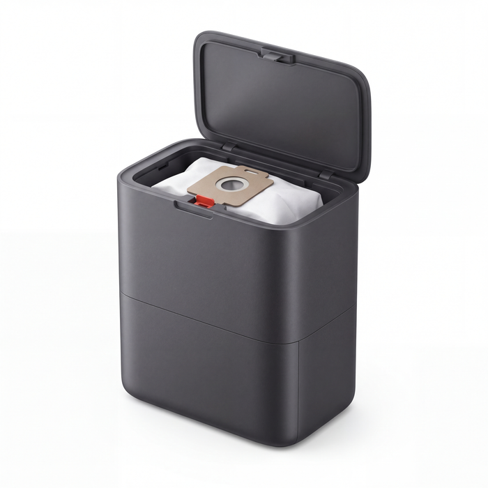 Station d auto-vidage du SmartSweep S9 ouverte, sac a poussiere