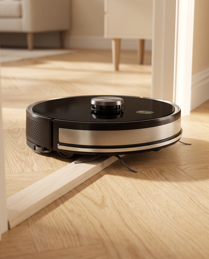 Le SmartSweep S7 franchit un seuil de porte entre deux pieces